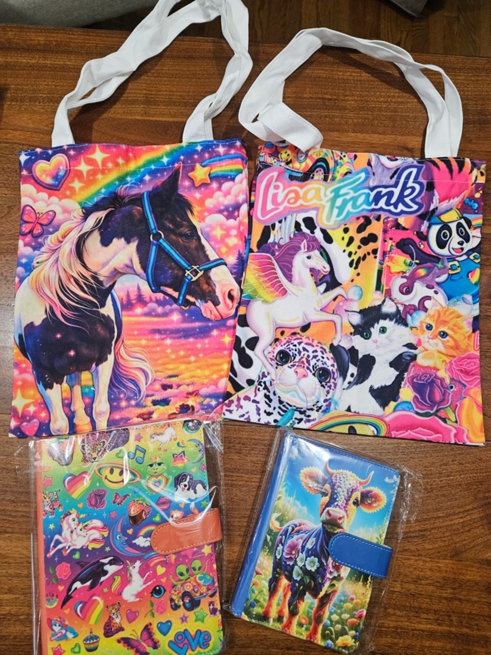 Lisa Frank Rainbow Horse & Critter Tote Bag - Pink, Purple, Blue, Yellow